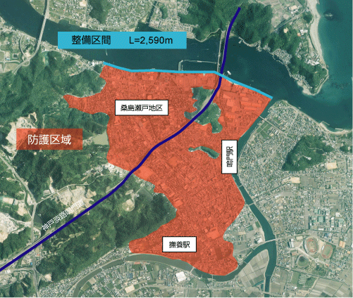 撫養港海岸桑島瀬戸地区の整備区間